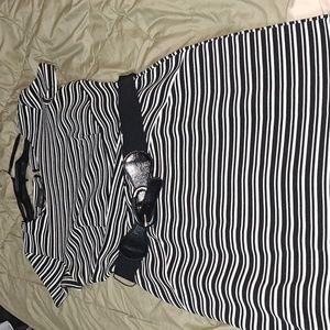 Alyx fitted bodycon dress black/white stripes with attached stretch black belt